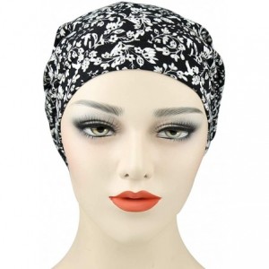 Skullies & Beanies Satin Lined Sleep Cap Slouchy Slap Hat — Soft Elastic Band- Stay All Night - Black Pattern - CJ18HUWGUOO $...