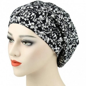 Skullies & Beanies Satin Lined Sleep Cap Slouchy Slap Hat — Soft Elastic Band- Stay All Night - Black Pattern - CJ18HUWGUOO $...