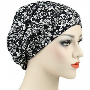 Skullies & Beanies Satin Lined Sleep Cap Slouchy Slap Hat — Soft Elastic Band- Stay All Night - Black Pattern - CJ18HUWGUOO $...