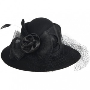 Fedoras Women's Fascinator Wool Felt Hat Cocktail Party Wedding Fedora Hats - B-black - C7186HKWH2U $24.64
