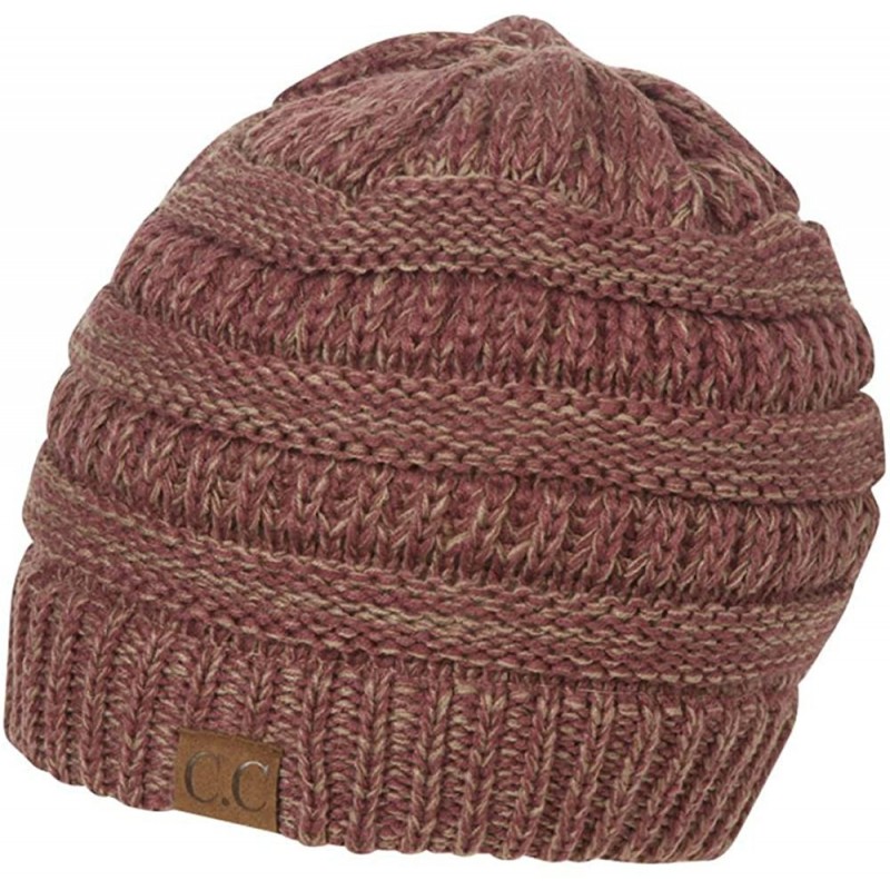 Skullies & Beanies Two Tone Chunky Soft Marled Knit Soft Beanie - Raspberry - CA12LZTITIL $12.79