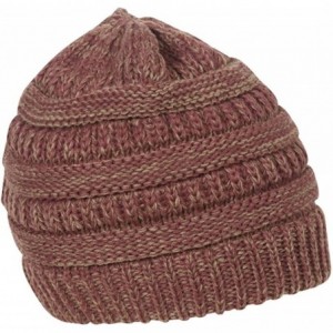 Skullies & Beanies Two Tone Chunky Soft Marled Knit Soft Beanie - Raspberry - CA12LZTITIL $12.79