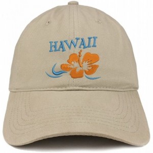 Baseball Caps Hawaii and Hibiscus Embroidered Brushed Cotton Dad Hat Ball Cap - Khaki - CX180D04Y75 $33.36