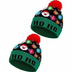 Skullies & Beanies 2 Pieces Christmas LED Light up Hat Xmas Beanie Hat LED Pom Pom Hat for Christmas Party (Santa Claus and E...