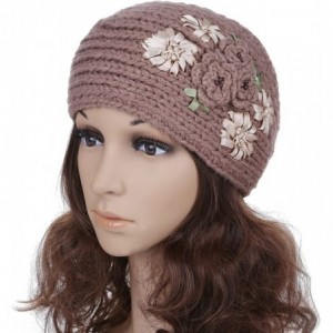 Headbands Women's Crochet Knitted Winter Headband with 3D Faux Pearl Flowers 2 - Tan - CJ1870GDIO7 $12.62
