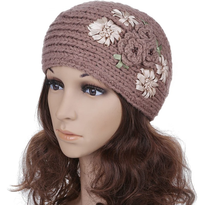 Headbands Women's Crochet Knitted Winter Headband with 3D Faux Pearl Flowers 2 - Tan - CJ1870GDIO7 $19.46