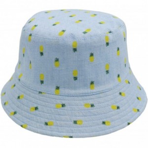 Bucket Hats Unisex Reversible Packable Bucket Hat Sun hat for Men Women - Pineapple Blue - CW18Q93TOC8 $10.69