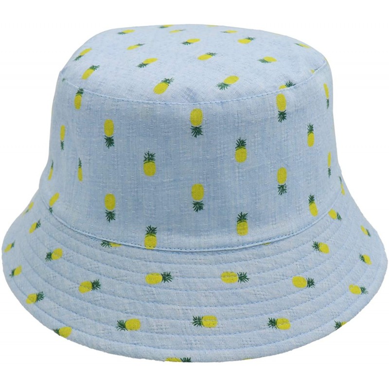Bucket Hats Unisex Reversible Packable Bucket Hat Sun hat for Men Women - Pineapple Blue - CW18Q93TOC8 $25.39