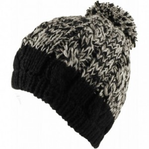 Berets Two Tone Crochet Knit Slouchy Pompom Beanie Beret Winter Ski Hat - Black - CS11NXHSU5B $19.44