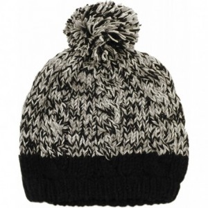 Berets Two Tone Crochet Knit Slouchy Pompom Beanie Beret Winter Ski Hat - Black - CS11NXHSU5B $8.26