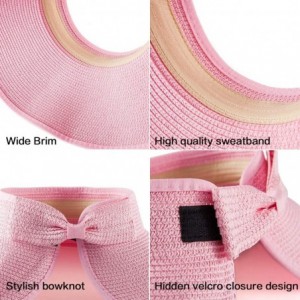 Visors Foldable Sun Visors for Women - Beach Hat Wide Brim Sun Hat Roll-Up Straw Hat - CJ18T4QTOQC $12.21