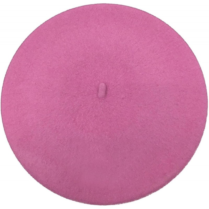Berets French Beret - Wool Solid Color Womens Beanie Cap Hat - Pink - C512MY0JWFS $12.22