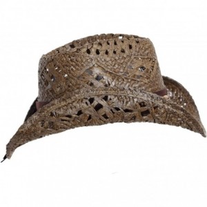 Cowboy Hats Straw Cowboy Hat W/Vegan Leather Band & Beads- Shapeable Brim- Beach Cowgirl - Brown - CO11UYA79UL $19.54