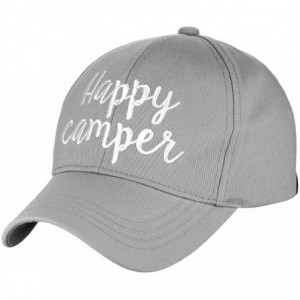 Baseball Caps Women's Embroidered Quote Adjustable Cotton Baseball Cap- Happy Camper- Gray - CV180OOWSUR $15.54