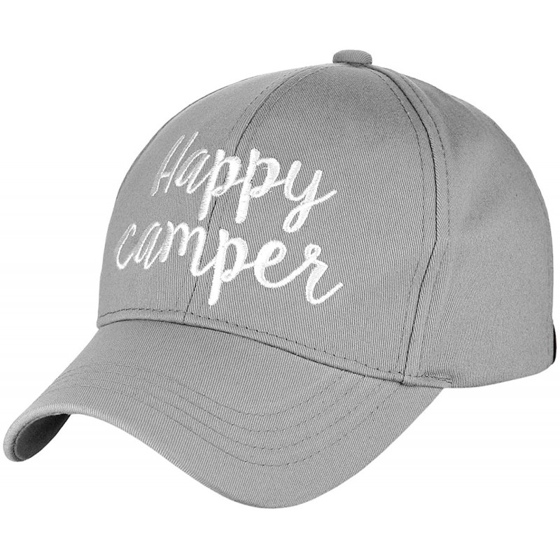 Baseball Caps Women's Embroidered Quote Adjustable Cotton Baseball Cap- Happy Camper- Gray - CV180OOWSUR $28.60