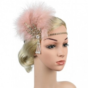 Headbands Vintage 1920s Black Feather Headpiece Gold Beaded Art Deco Flapper Headband - 10a Pink - CM1966NLQGC $15.10