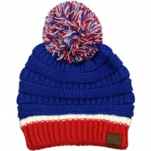 Skullies & Beanies Unisex College High School Team Color Two Tone Pom Pom Knit Beanie Hat - Royal/Red - C918AIQSL0I $29.38