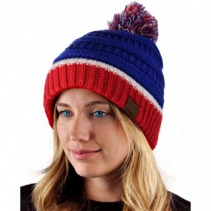 Skullies & Beanies Unisex College High School Team Color Two Tone Pom Pom Knit Beanie Hat - Royal/Red - C918AIQSL0I $10.62