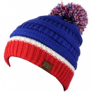 Skullies & Beanies Unisex College High School Team Color Two Tone Pom Pom Knit Beanie Hat - Royal/Red - C918AIQSL0I $10.62