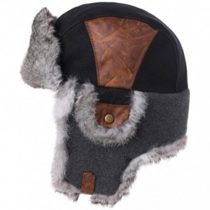 Bomber Hats Unisex Large Head Winter Bomber Trapper Earflaps Ushanka Russian Hat 57-62cm - 67191-black(rabbit Fur) - CK18ZCWQ...