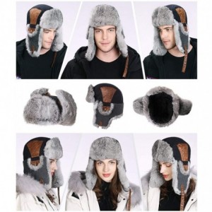 Bomber Hats Unisex Large Head Winter Bomber Trapper Earflaps Ushanka Russian Hat 57-62cm - 67191-black(rabbit Fur) - CK18ZCWQ...