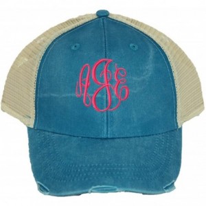 Baseball Caps Personalized Distressed Trucker Hats Unisex Design - Teal - C9185RWHHMZ $48.56