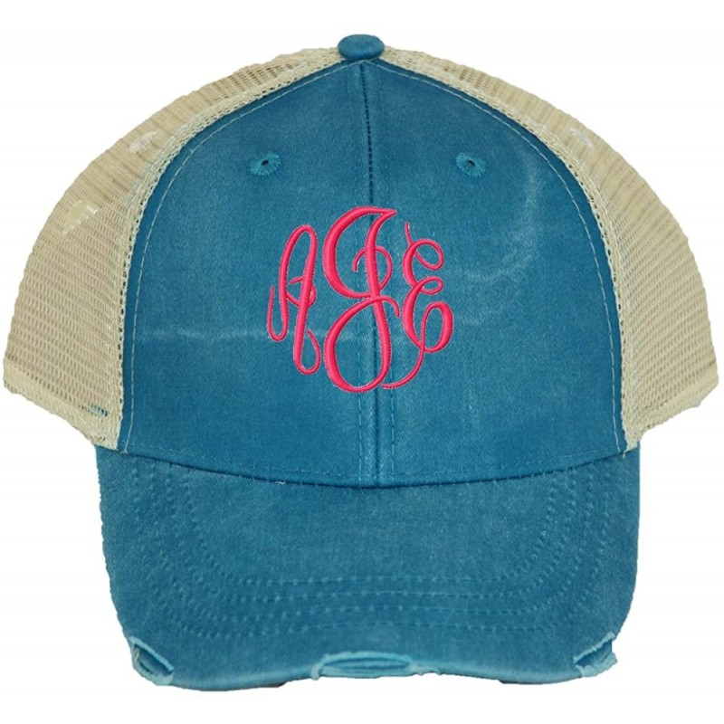 Baseball Caps Personalized Distressed Trucker Hats Unisex Design - Teal - C9185RWHHMZ $24.92