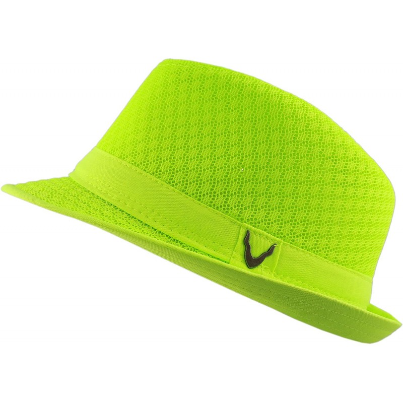 Fedoras Black Horn Light Weight Classic Soft Cool Mesh Fedora hat - Neon Lime - C118SCA3O3Y $16.16