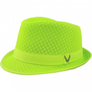 Fedoras Black Horn Light Weight Classic Soft Cool Mesh Fedora hat - Neon Lime - C118SCA3O3Y $16.16