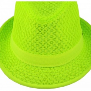 Fedoras Black Horn Light Weight Classic Soft Cool Mesh Fedora hat - Neon Lime - C118SCA3O3Y $16.16