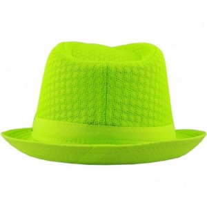 Fedoras Black Horn Light Weight Classic Soft Cool Mesh Fedora hat - Neon Lime - C118SCA3O3Y $16.16