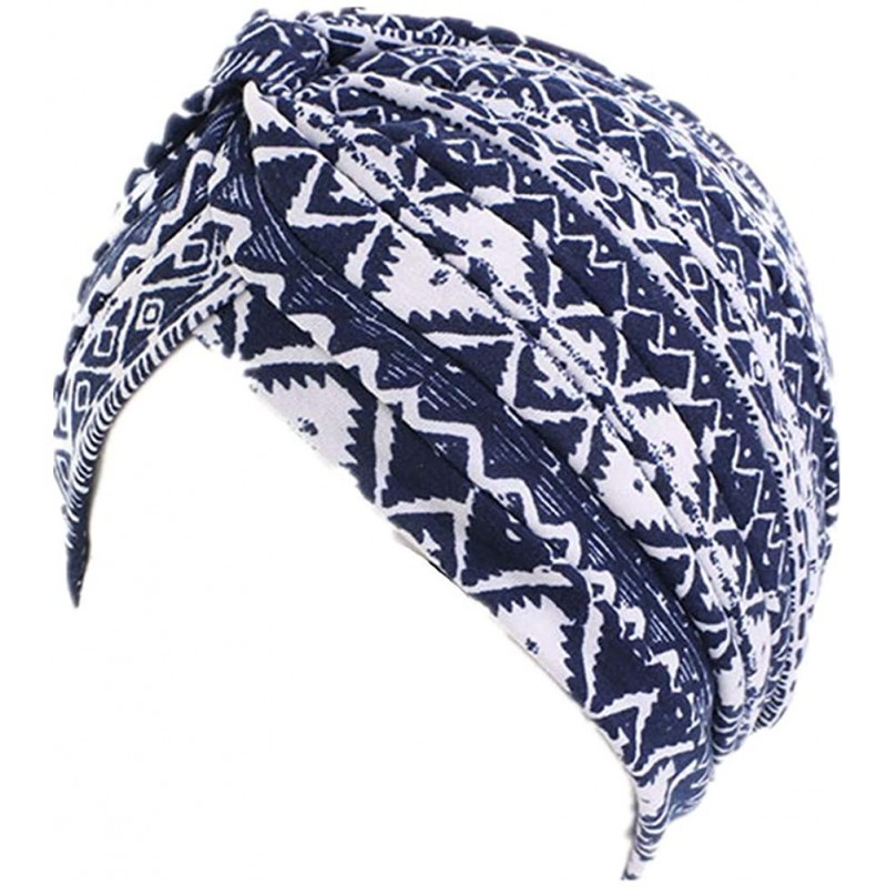 Skullies & Beanies Women's Cotton Turban Head Wrap Cancer Chemo Beanies Cap Headwear Cap Bonnet Hair Loss Hat - Ethnic Navy -...