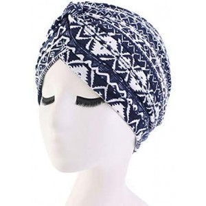 Skullies & Beanies Women's Cotton Turban Head Wrap Cancer Chemo Beanies Cap Headwear Cap Bonnet Hair Loss Hat - Ethnic Navy -...
