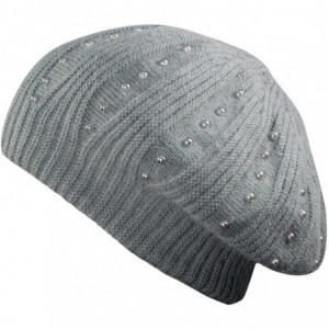 Skullies & Beanies Women's Angora Blend Beanie Hat - Dual Layer Pearl Accent Edge - Slouch Beanie - Gray - CZ11GK9IBLR $16.58