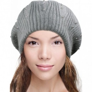 Skullies & Beanies Women's Angora Blend Beanie Hat - Dual Layer Pearl Accent Edge - Slouch Beanie - Gray - CZ11GK9IBLR $16.58