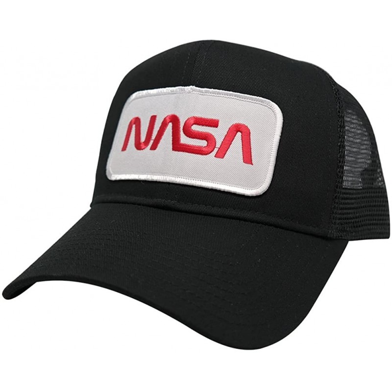 Baseball Caps NASA Worm Red Text Patched Mesh Baseball Cap - Black - CO12B0KOQDR $11.27