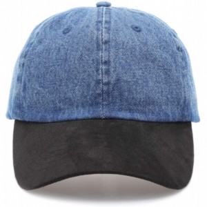Baseball Caps Casual 100% Cotton Denim Baseball Cap Hat with Adjustable Strap. - Black Suede Brim-dark Blue - C5196WEZSGD $24.04