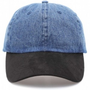 Baseball Caps Casual 100% Cotton Denim Baseball Cap Hat with Adjustable Strap. - Black Suede Brim-dark Blue - C5196WEZSGD $12.18