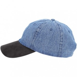 Baseball Caps Casual 100% Cotton Denim Baseball Cap Hat with Adjustable Strap. - Black Suede Brim-dark Blue - C5196WEZSGD $12.18