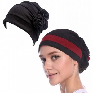 Skullies & Beanies Women Chemo Hat Beanie Flower Headscarf Turban Headwear for Cancer - 6d(2 Packs)45red+15black - C018LI5YYA...
