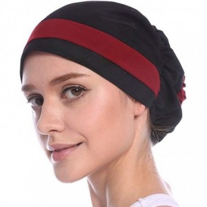 Skullies & Beanies Women Chemo Hat Beanie Flower Headscarf Turban Headwear for Cancer - 6d(2 Packs)45red+15black - C018LI5YYA...