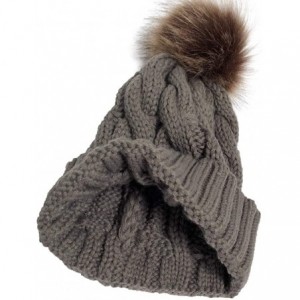 Skullies & Beanies Womens Winter Beanie Hat- Warm Fleece Lined Knitted Soft Ski Cuff Cap with Pom Pom - Dark Gray - CG18A6Y5H...