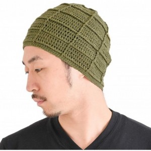 Skullies & Beanies Mens Summer Beanie Cotton - Womens Crochet Slouch Cap Hand Made Chemo Hat - Kahki - CQ114VGHVRV $15.98