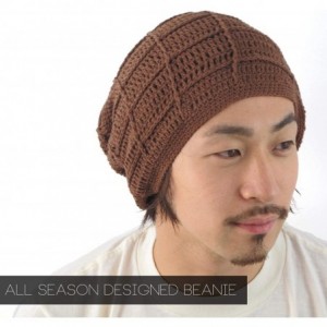 Skullies & Beanies Mens Summer Beanie Cotton - Womens Crochet Slouch Cap Hand Made Chemo Hat - Kahki - CQ114VGHVRV $15.98