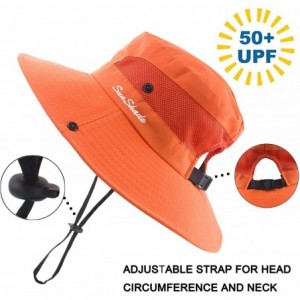 Sun Hats Women's Summer Mesh Wide Brim Sun UV Protection Hat with Ponytail Hole - Pure Orange - CB18TGN700H $20.05