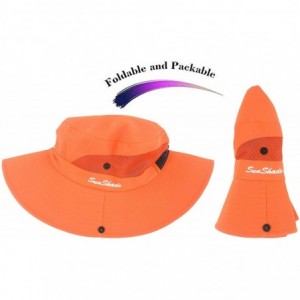 Sun Hats Women's Summer Mesh Wide Brim Sun UV Protection Hat with Ponytail Hole - Pure Orange - CB18TGN700H $20.05