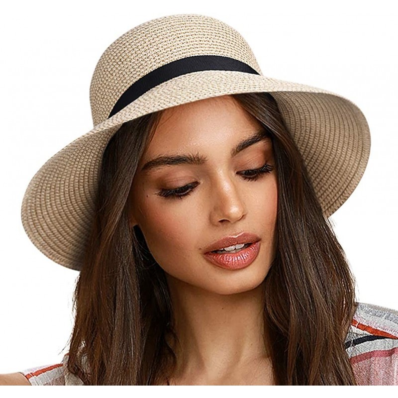 Sun Hats Sun Hats for Women Brim Straw Hat Beach Hat UPF UV Packable Cap for Travel - 03-mixed Beige New - CC193Y52RLA $16.08