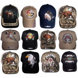 Baseball Caps Native Pride Baseball Caps Hats Embroidered Assorted Styles 6Pcs (CapNp-6 Z) Black - CT17YGICCEO $30.44