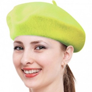 Berets Solid Color French Wool Beret - Lime - CP17XMOXMTI $20.33