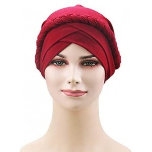 Skullies & Beanies Women's Twisted Braid Silky Turban Hats Cancer Chemo Skull Beanies Headwear Head Wrap Hair Loss Cover - Wi...